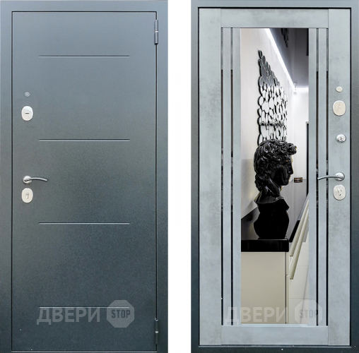 Входная металлическая Дверь Престиж Люкс с зеркалом Бетон в Пущино