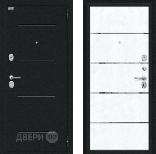 Входная металлическая Дверь Bravo Лайн Букле черное/Snow Art в Пущино