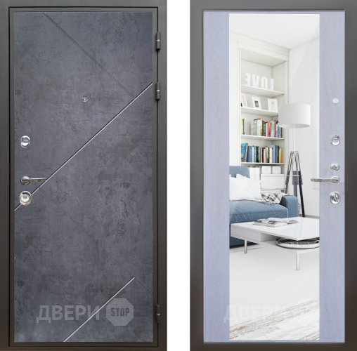 Входная металлическая Дверь Шелтер (SHELTER) Комфорт Бетон урбан индиго 12 с зеркалом Дуб филадельфия крем в Пущино
