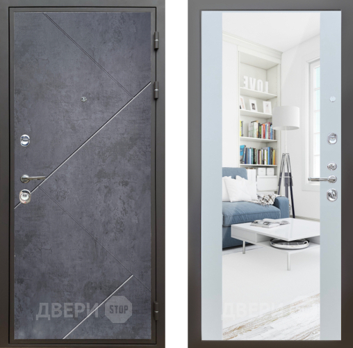 Входная металлическая Дверь Шелтер (SHELTER) Комфорт Бетон урбан индиго 13 с зеркалом Белый матовый в Пущино
