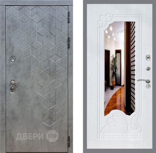 Входная металлическая Дверь Стоп БЕТОН ЗкркалоФЛ-147 Ясень белый в Пущино
