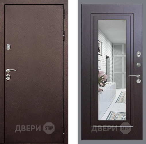 Входная металлическая Дверь Стоп КЛАССИК Медь Зеркало ФЛ-120 Венге в Пущино