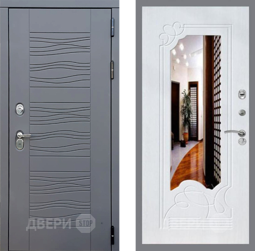 Входная металлическая Дверь Стоп СКАНДИ ЗкркалоФЛ-147 Ясень белый в Пущино