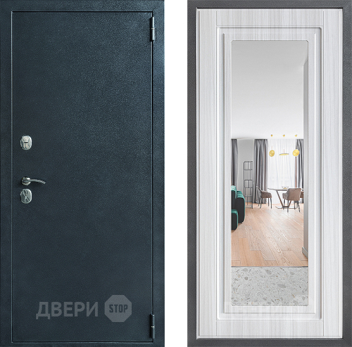 Входная металлическая Дверь Дверной континент ДК-70 Дизайн ФЛЗ Зеркало Сандал белый в Пущино