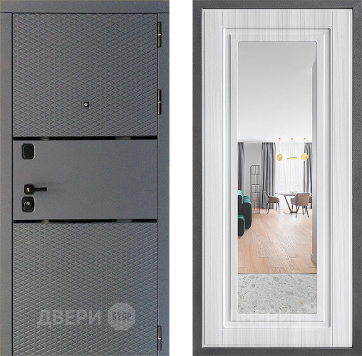 Входная металлическая Дверь Дверной континент Диамант Дизайн ФЛЗ Зеркало Сандал белый в Пущино