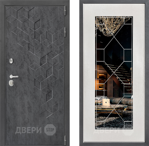 Входная металлическая Дверь Дверной континент ДК-3/713 ФЛ-Тиффани Зеркало Белое дерево в Пущино