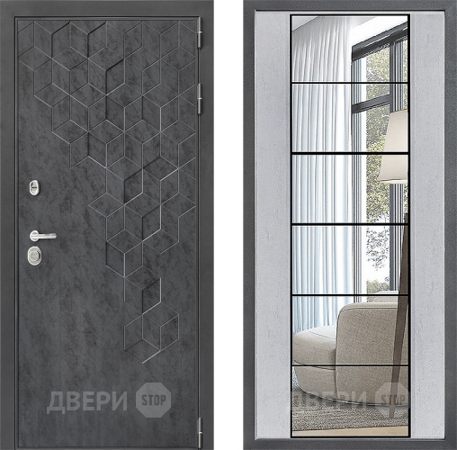 Входная металлическая Дверь Дверной континент ДК-3/713 ФЛЗ-2 Зеркало Бетон светлый в Пущино