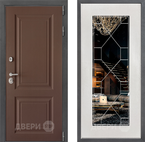 Входная металлическая Дверь Дверной континент ДК-3/729 ФЛ-Тиффани Зеркало Белое дерево в Пущино