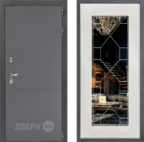 Входная металлическая Дверь Дверной континент ДК-3/649 ФЛ-Тиффани Зеркало Белое дерево в Пущино