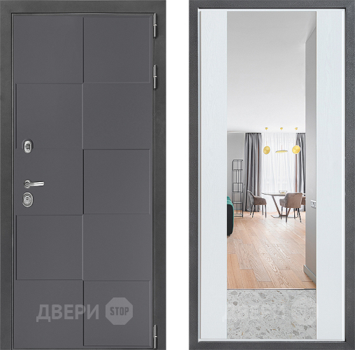 Входная металлическая Дверь Дверной континент ДК-3/606 ФЛЗ-1 Зеркало Белое дерево в Пущино