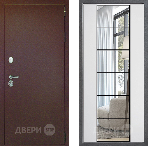 Входная металлическая Дверь Дверной континент Рубикон Медь Дизайн ФЛЗ-2 Зеркало Белый софт в Пущино
