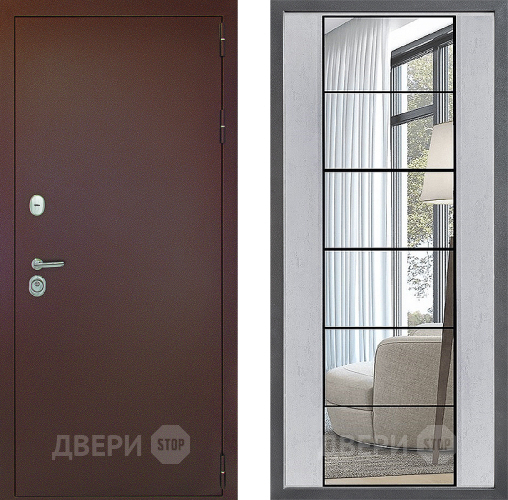Входная металлическая Дверь Дверной континент Рубикон Медь Дизайн ФЛЗ-2 Зеркало Бетон светлый в Пущино