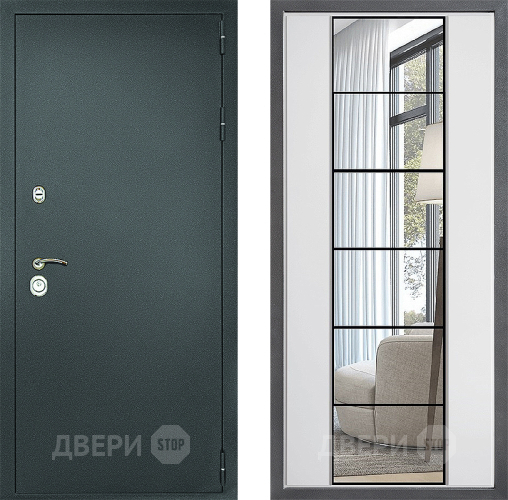 Входная металлическая Дверь Дверной континент Рубикон Серебро Дизайн ФЛЗ-2 Зеркало Белый софт в Пущино