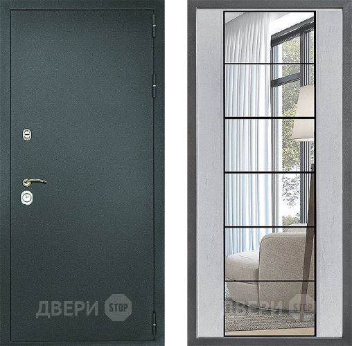 Входная металлическая Дверь Дверной континент Рубикон Серебро Дизайн ФЛЗ-2 Зеркало Бетон светлый в Пущино