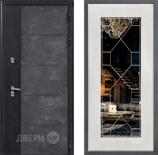 Входная металлическая Дверь Дверной континент ДК-15 Бетон ТЕРМО ФЛ-Тиффани Зеркало Белое дерево в Пущино