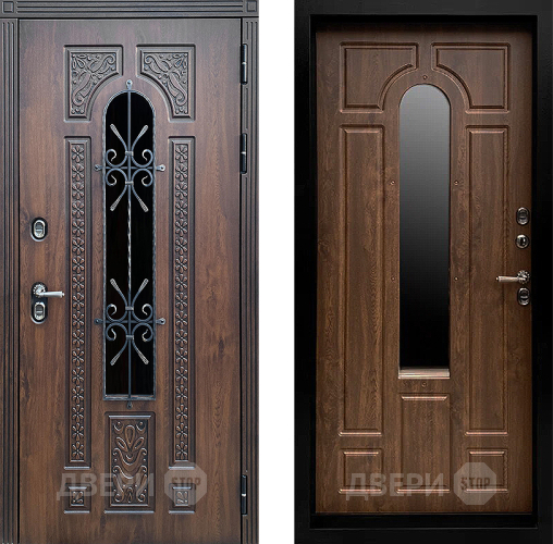 Входная металлическая Дверь Престиж TERMO с терморазрывом Лацио Дуб с окном и ковкой Дуб в Пущино