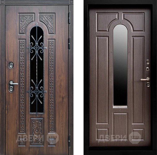 Входная металлическая Дверь Престиж TERMO с терморазрывом Лацио Дуб с окном и ковкой Венге в Пущино