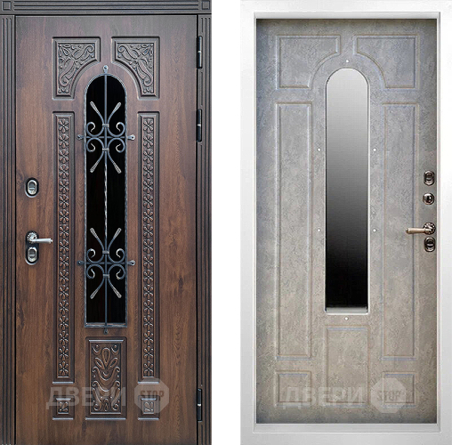 Дверь Престиж TERMO с терморазрывом Лацио Дуб White с окном и ковкой Бетон светлый в Пущино