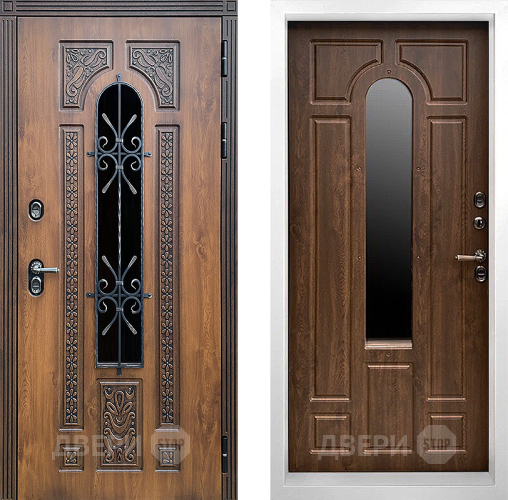 Входная металлическая Дверь Престиж TERMO с терморазрывом Лацио Орех White с окном и ковкой Дуб в Пущино