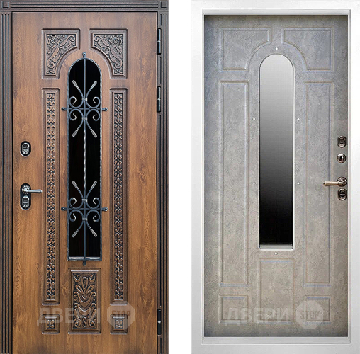 Входная металлическая Дверь Престиж TERMO с терморазрывом Лацио Орех White с окном и ковкой Бетон светлый в Пущино
