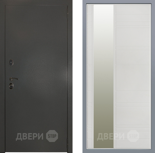 Дверь Заводские двери Эталон 3к антик серебро Зеркало Лира Белый софт в Пущино