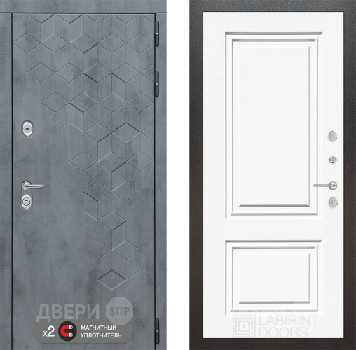 Входная металлическая Дверь Лабиринт (LABIRINT) Бетон 26 Белый (RAL-9003) в Пущино