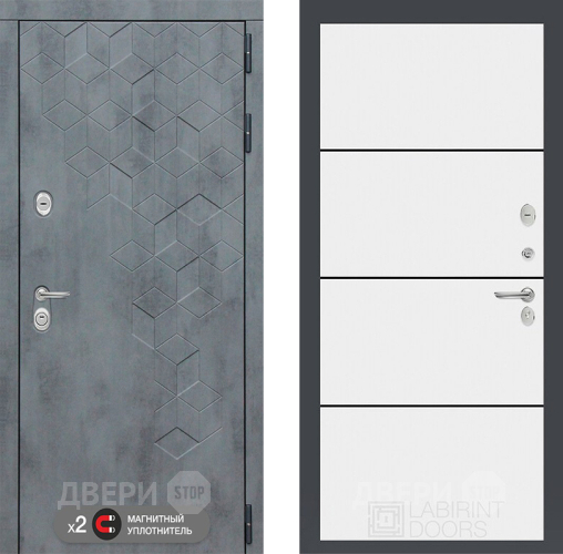Входная металлическая Дверь Лабиринт (LABIRINT) Бетон 25 Белый софт в Пущино