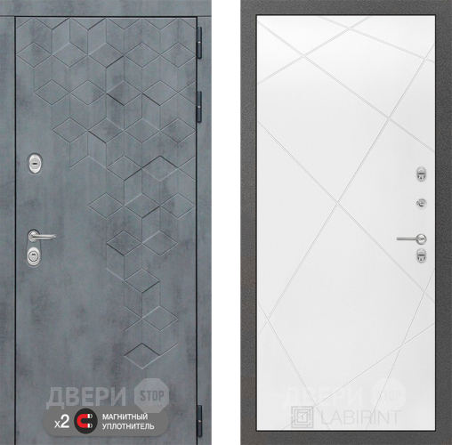 Входная металлическая Дверь Лабиринт (LABIRINT) Бетон 24 Белый софт в Пущино