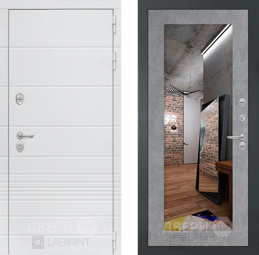 Входная металлическая Дверь Лабиринт (LABIRINT) Трендо Зеркало 18 Бетон светлый в Пущино