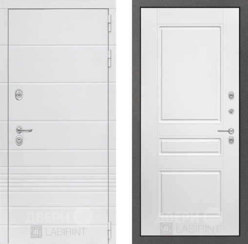 Входная металлическая Дверь Лабиринт (LABIRINT) Трендо 03 Белый софт в Пущино