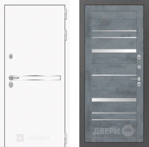Входная металлическая Дверь Лабиринт (LABIRINT) Лайн White 20 Бетон темный в Пущино