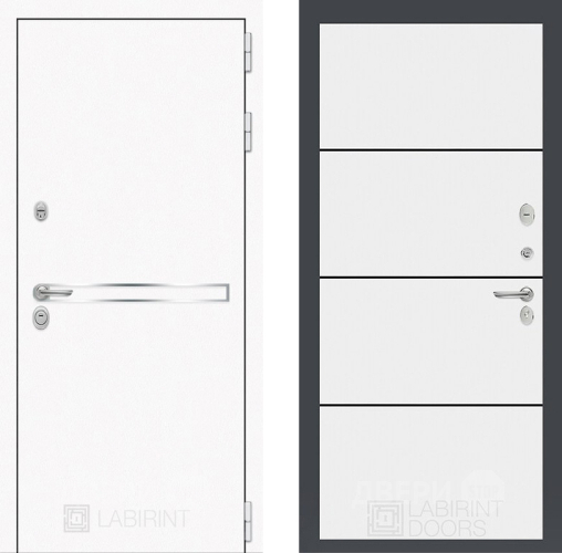 Входная металлическая Дверь Лабиринт (LABIRINT) Лайн White 25 Белый софт в Пущино