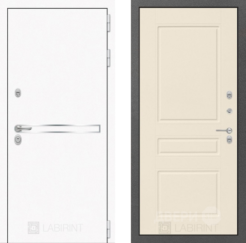 Входная металлическая Дверь Лабиринт (LABIRINT) Лайн White 03 Крем софт в Пущино