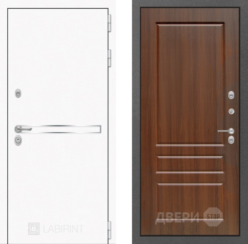 Входная металлическая Дверь Лабиринт (LABIRINT) Лайн White 03 Орех бренди в Пущино