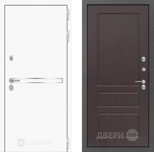 Входная металлическая Дверь Лабиринт (LABIRINT) Лайн White 03 Орех премиум в Пущино