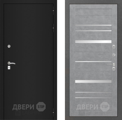 Входная металлическая Дверь Лабиринт (LABIRINT) Classic шагрень черная 20 Бетон светлый в Пущино