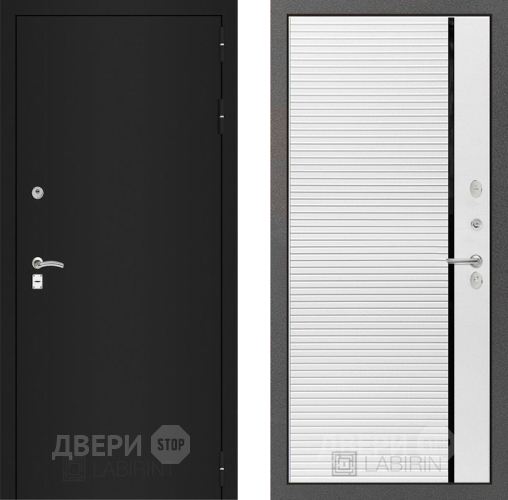 Входная металлическая Дверь Лабиринт (LABIRINT) Classic шагрень черная 22 Белый софт в Пущино