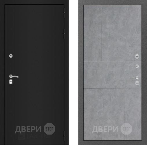 Входная металлическая Дверь Лабиринт (LABIRINT) Classic шагрень черная 21 Бетон светлый в Пущино
