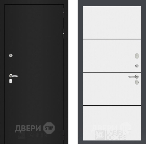 Входная металлическая Дверь Лабиринт (LABIRINT) Classic шагрень черная 25 Белый софт в Пущино