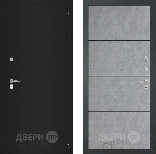 Входная металлическая Дверь Лабиринт (LABIRINT) Classic шагрень черная 25 Бетон светлый в Пущино