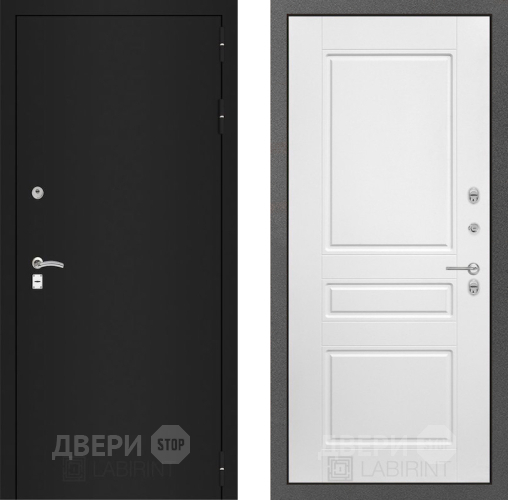 Входная металлическая Дверь Лабиринт (LABIRINT) Classic шагрень черная 03 Белый софт в Пущино