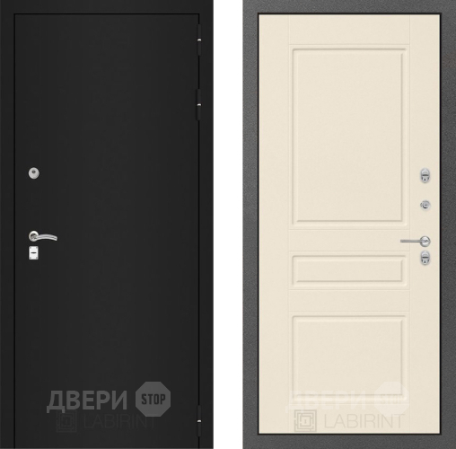 Входная металлическая Дверь Лабиринт (LABIRINT) Classic шагрень черная 03 Крем софт в Пущино