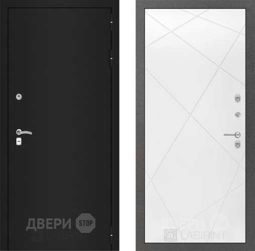 Входная металлическая Дверь Лабиринт (LABIRINT) Classic шагрень черная 24 Белый софт в Пущино