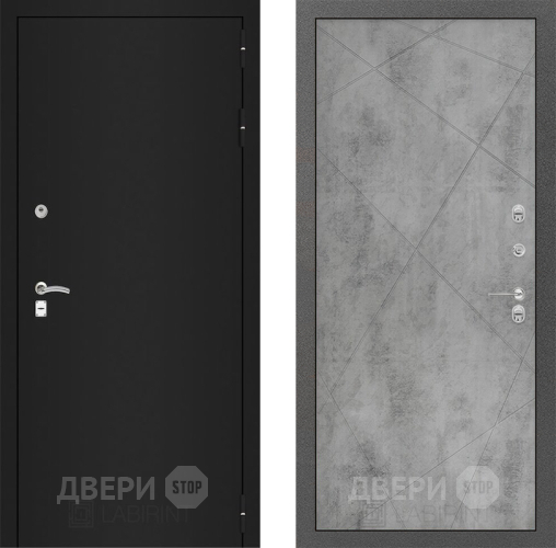 Входная металлическая Дверь Лабиринт (LABIRINT) Classic шагрень черная 24 Бетон светлый в Пущино