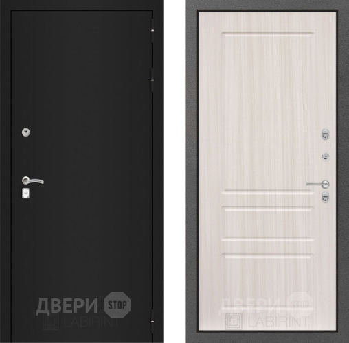 Входная металлическая Дверь Лабиринт (LABIRINT) Classic шагрень черная 03 Сандал белый в Пущино
