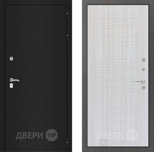 Входная металлическая Дверь Лабиринт (LABIRINT) Classic шагрень черная 06 Сандал белый в Пущино
