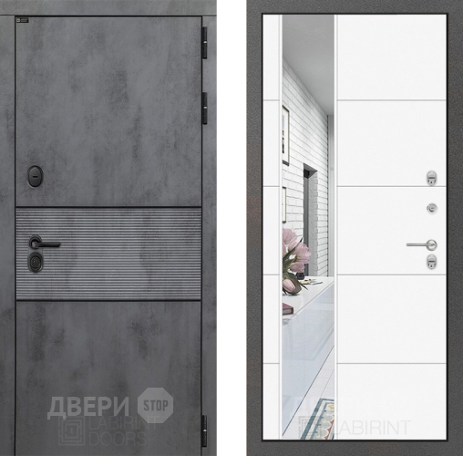 Входная металлическая Дверь Лабиринт (LABIRINT) Инфинити Зеркало 19 Белый софт в Пущино