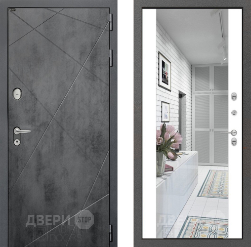 Входная металлическая Дверь Лабиринт (LABIRINT) Лофт Зеркало Максимум Белый софт в Пущино