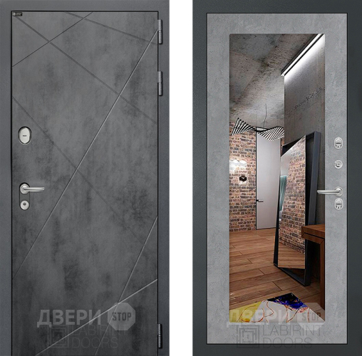 Входная металлическая Дверь Лабиринт (LABIRINT) Лофт Зеркало 18 Бетон светлый в Пущино