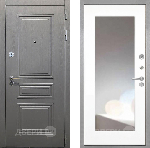 Входная металлическая Дверь Интекрон (INTECRON) Брайтон Графит ФЛЗ-120-М Зеркало Белый матовый в Пущино